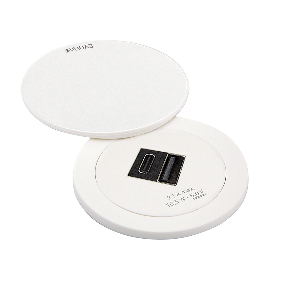 EVOline® 159280019100 One mit Drehdeckel und Doppel USB Charger Typ A + C, Netzanschlusskabel 3 m, weiß
