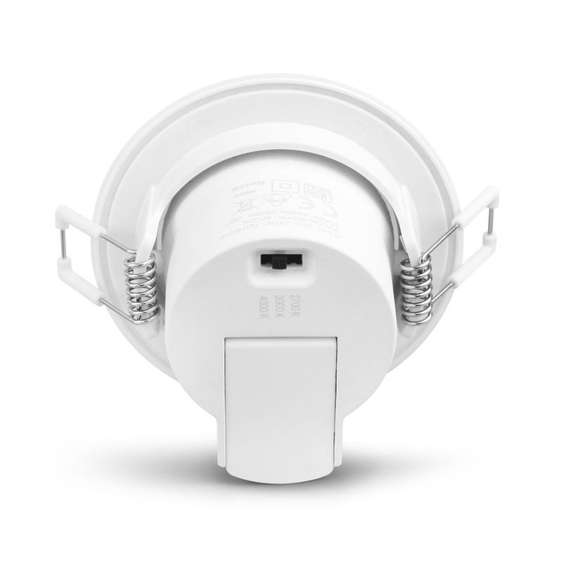 Heitronic 501457 LED Einbaustrahler DL7003, rund,  6,7 W, 3000/4000/6500 K, 550/630/610 Im, dimmbar, IP65, starr, weiß, schwarz und silber gebürsteter Abdeckring