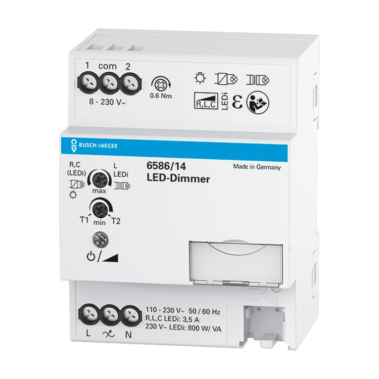 Busch-Jaeger 6586/14 LED Dimmer mit Vor-Ort-Bedienung, REG, 20-800 W, 4 TE , grau