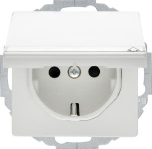 Berker 47466089 Schutzkontakt-Steckdose mit Klappdeckel, Beschriftungsfeld, erhöhtem Berührungsschutz, in 45°-Stufen variable Einbaulage, Q.x, polarweiß samt