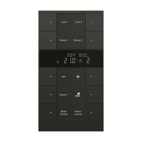 Busch-Jaeger SBC/U10.0.11-885 Raumtemperaturregler mit CO₂/FeuchteSensor, 10-fach mit Bedienfunktion, schwarz matt, Busch-Tenton