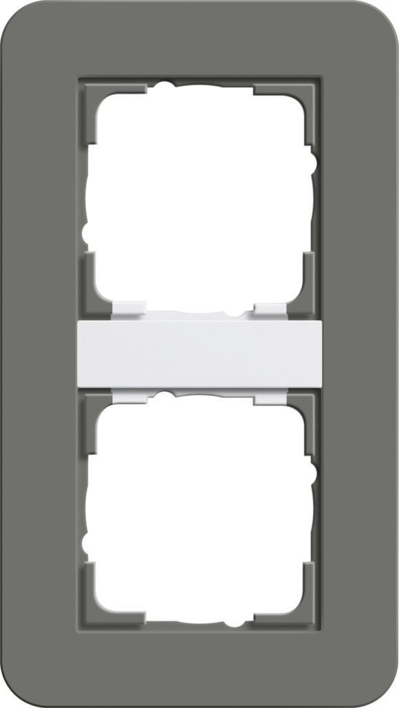 Gira 0212413 Abdeckrahmen 2-fach, Gira E3, dunkelgrau Soft-Touch mit Trägerrahmen reinweiß glänzend