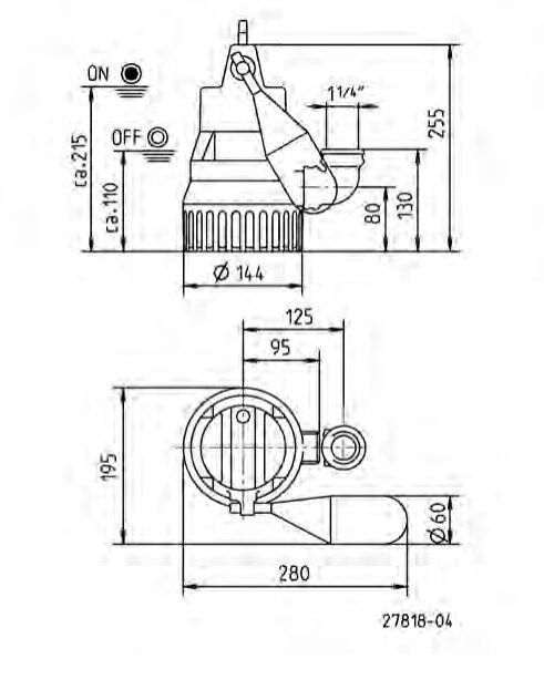 Jung Pumpen JP50002 Schmutzwasserpumpe U3 K ohne Schaltung, 10m Leitung, überflutbar, trockenlaufsicher
