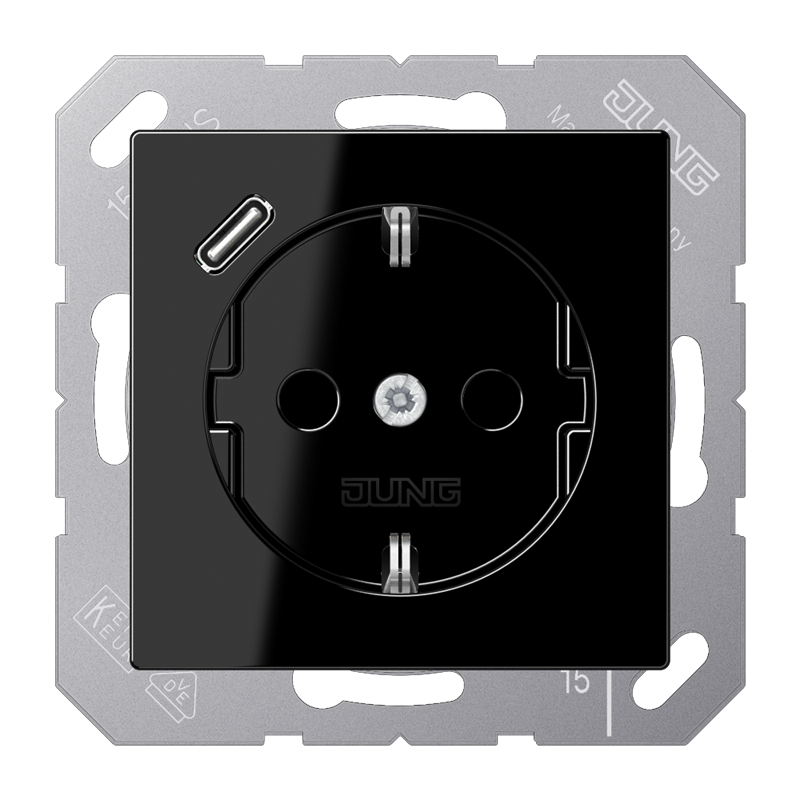Jung A1520-18CSW Schutzkontakt-Steckdose 16 A, mit USB-Ladegerät 1 x Typ C, SAFETY+, Serie A, schwarz