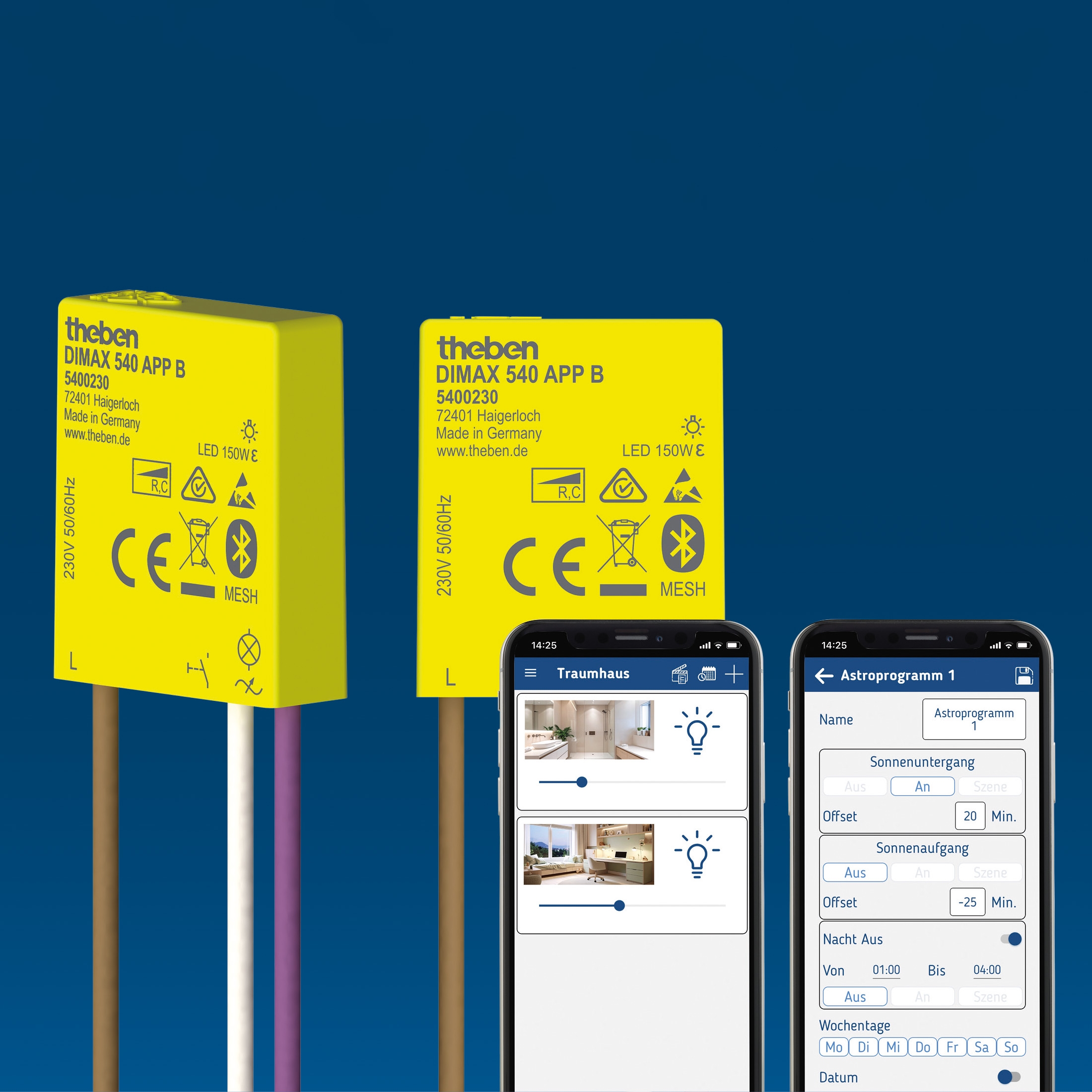Theben 5400230 DIMAX 540 APP B Mini Unterputz Dimmer, über Bluetooth per App oder per Taster steuerbar und programmierbar, benötigt keinen Neutralleiter/Nullleiter, 100 m Kabellänge