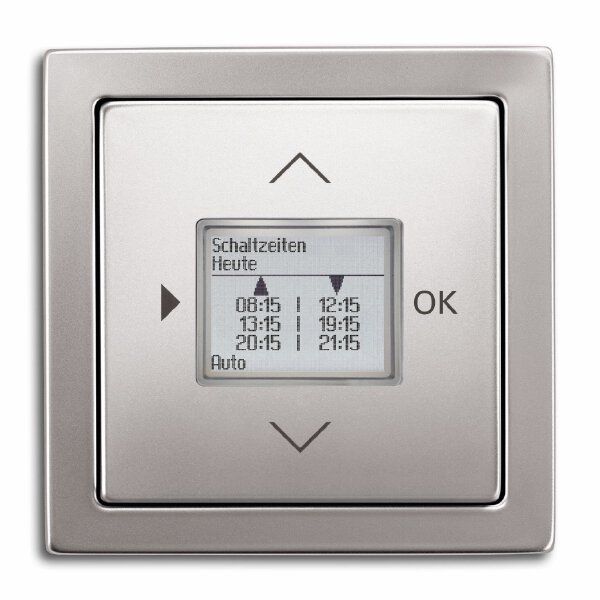 Busch-Jaeger 6435-866 Zentralscheibe für Timer/Raumtemperatur-Regler-Bedienelement mit Aufdruck Symbol "Pfeiler" und "OK", edelstahl matt, pur Edelstahl