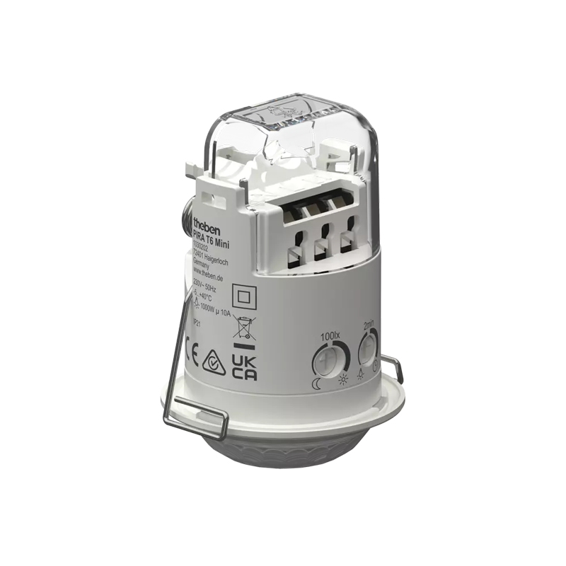 Theben 1030202 PIRA T6 Mini Bewegungsmelder (PIR) für den Deckeneinbau im Innenbereich, 1 Kanal Licht, Erfassungsbereich rund 360°, Durchmesser 6 m, permanente Lichtmessung, 200 W LED