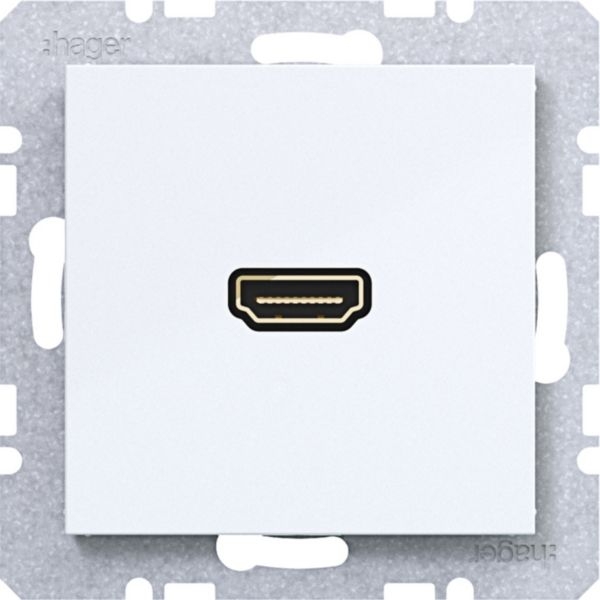 Hager WAF4380WG High Definition Steckdose HDMI mit 90° Steckanschluss, A.x/C.x, lichtweiß glänzend