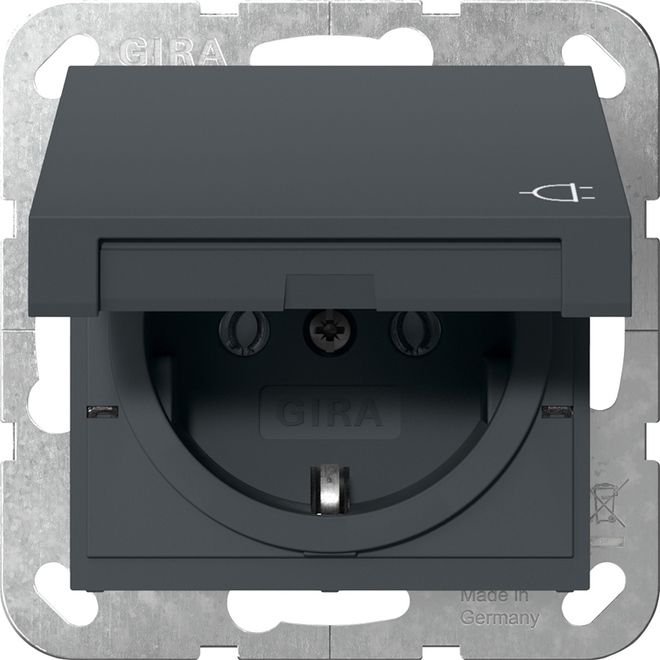 Gira 445428 Schutzkontakt-Steckdose Klappdeckel, System 55, anthrazit