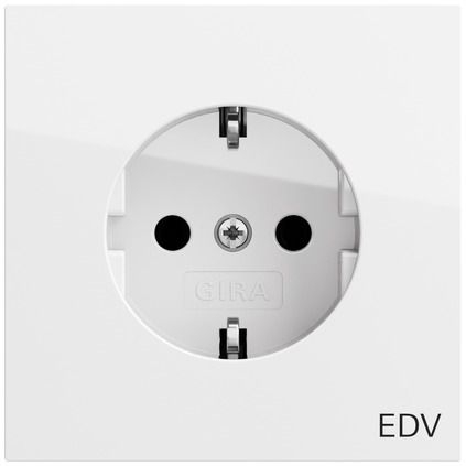 Gira 445870 Schutzkontakt-Steckdose Aufdruck EDV , Flächenschalter, reinweiß glänzend