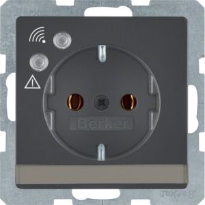 Berker 41086086 Schutzkontakt-Steckdose mit Überspannungsschutz, Beschriftungsfeld, Schraubklemmen und Symbol Q.x anthrazit samt lackiert