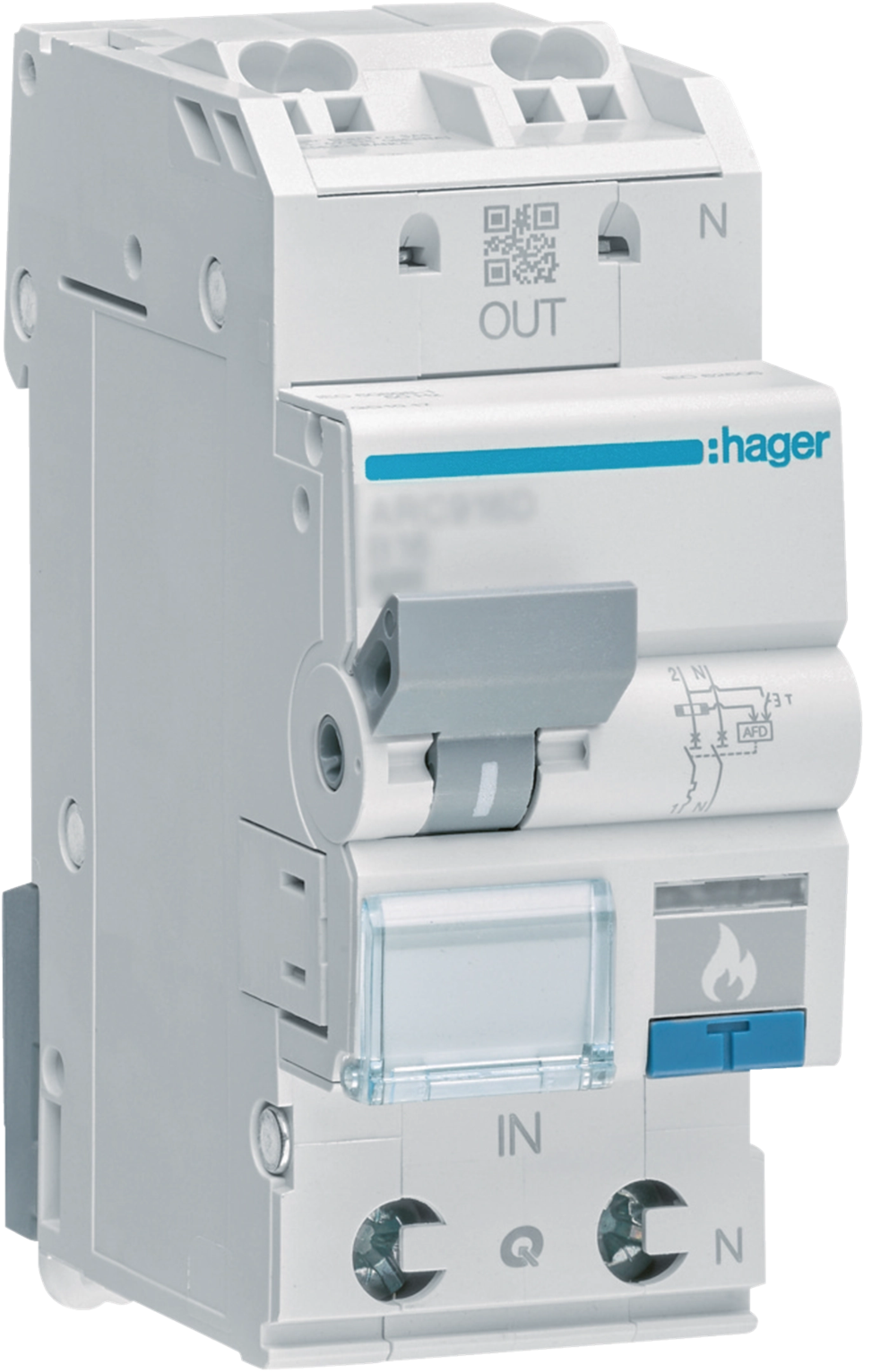 Hager ARC910D Brandschutzschalter mit Leitungsschutzschalter 10A, Typ B, 1P+N, 6 kA, 2 TE, QuickConnect