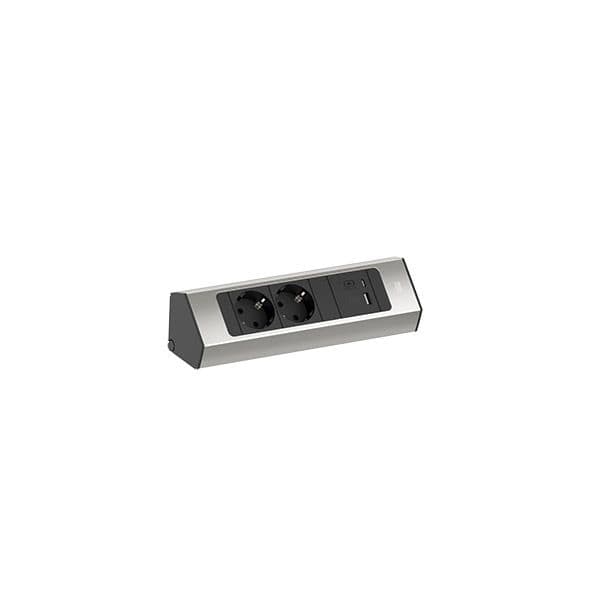 Bachmann 932.002 Steckdosenleiste CASIA 2 Kurz, 2x Schutzkontaktsteckdose, 1x USB A/C 22W, 2,0 m Aderendhülsen und beigelegter Montagestecker, edelstahl