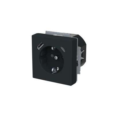 Busch-Jaeger 20 EUCB2USBAC-885 Schutzkontakt-/USB-A+C Steckdose Safety+, mit Befestigungskrallen, schwarz matt, Plattform 63