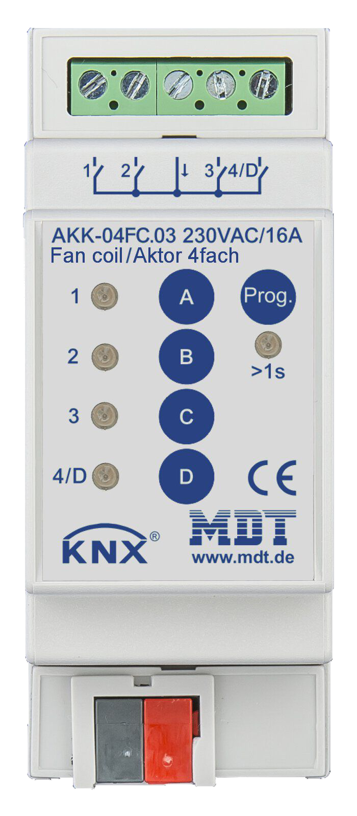 MDT AKK-04FC.03 Schaltaktor 4-fach, 2TE REG, 10A, 230VAC, Fan coil