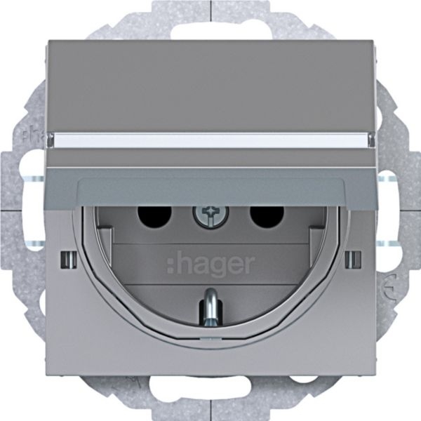 Hager WAS1214TA Schutzkontaktsteckdose mit Klappdeckel, arretierbar, erhöhter Berührungsschutz, 45° variable Einbaulage, Steckklemmen, A.x/C.x, titan matt