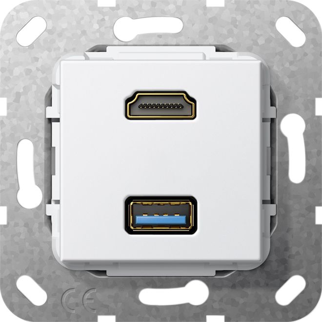 Gira 567903 HDMI und USB 3.0 A Kabelpeitsche Einsatz reinweiß glänzend