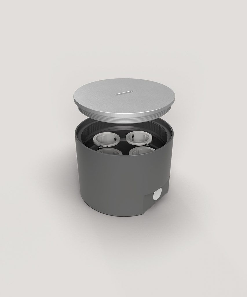BS 7704A-1-3 Bodensteckdose, 4-fach, rund, IP67, 4x Schutzkontaktsteckdose, inkl. Kabelverschraubungen