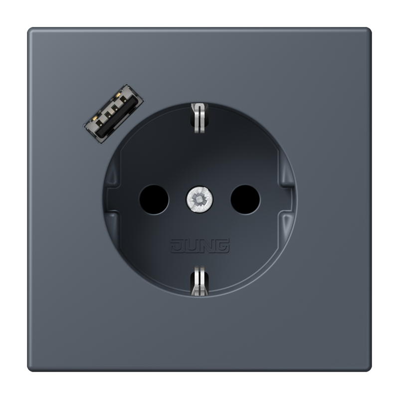Jung LC152018A262 Schutzkontakt-Steckdose mit USB-Ladegerät Typ A, Safety+, Les Couleurs® 4320U, gris foncé 59