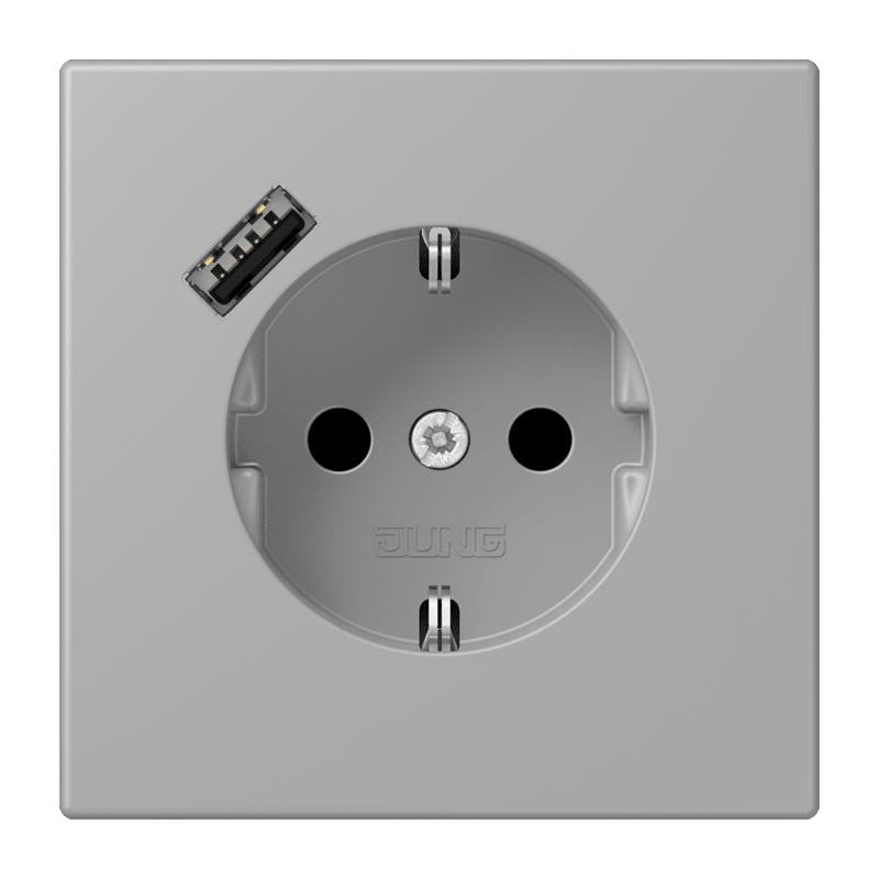 Jung LC152018A204 Schutzkontakt-Steckdose mit USB-Ladegerät Typ A, Safety+, Les Couleurs® 32012, gris moyen