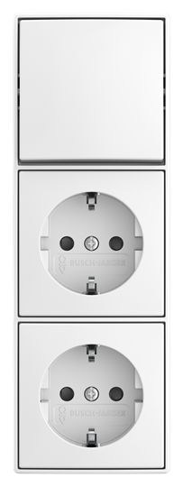 Busch-Jaeger 2601/6/20/2 EAPBJ-524 Kombination Wippschalter 1-fach, Aus/Wechselschaltung mit Schutzkontakt-Doppelsteckdose Safety+, Busch-balance AP, alpinweiß glänzend