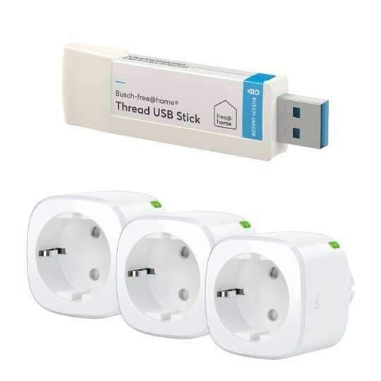 Busch-Jaeger EVE-EEU3TUSB1 Eve Energy (3 Stück) und Thread USB-Stick (1 Stück) im Set, Eve|Busch-free@home®, weiß