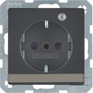 Berker 41106086 Schutzkontakt-Steckdose mit Kontroll-LED, Beschriftungsfeld, erhöhtem Berührungsschutz und Schraub-Liftklemmen Q.x anthrazit samt lackiert