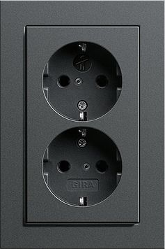 Gira 273128 2-fach Schutzkontakt-Steckdose mit erhöhtem Berührungsschutz (Safety Plus) für Unterputz-Dose 1-fach, System 55, anthrazit