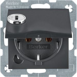 Berker 47631606 Schutzkontakt-Steckdose mit Klappdeckel, Steckklemmen und Schloss S.x/B.x anthrazit matt