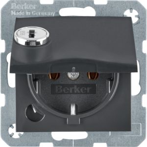 Berker 47631606 Schutzkontakt-Steckdose mit Klappdeckel, Steckklemmen und Schloss, S.1/B.x anthrazit matt