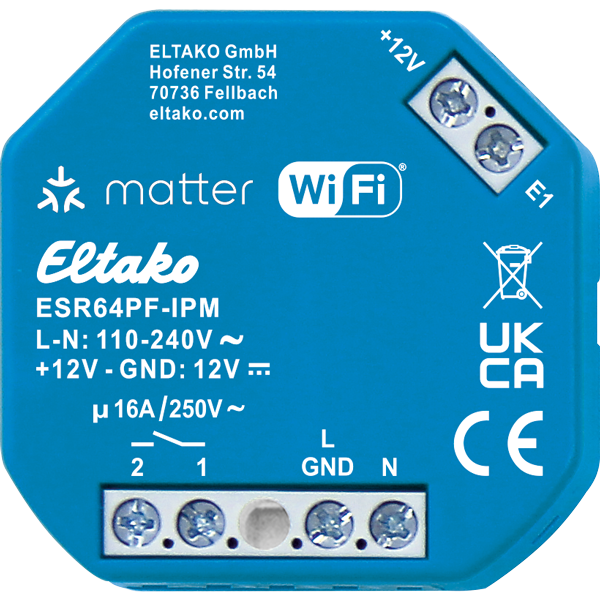 Eltako ESR64PF-IPM Stromstoß-Schaltrelais mit IP, Matter über Wi-Fi, optional EnOcean, 1 Schließer potenzialfrei, 16 A