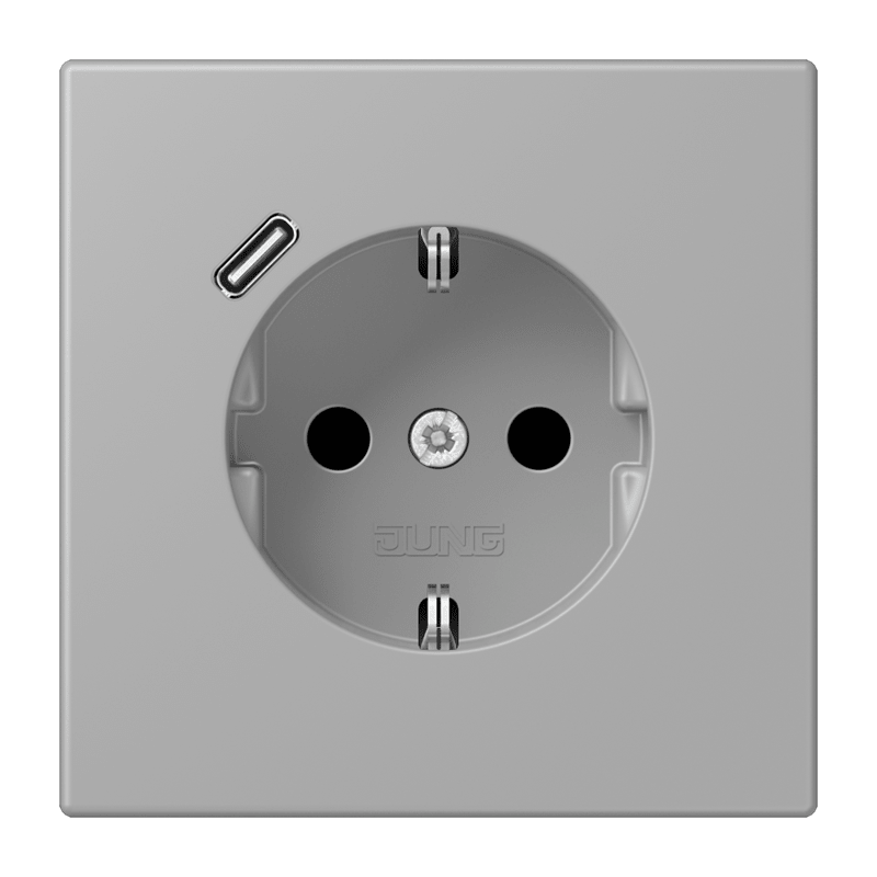 Jung LC152018C204 Schutzkontakt-Steckdose mit USB-Ladegerät Typ C, Safety+, Les Couleurs® 32012, gris moyen
