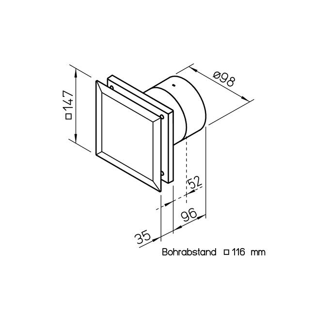 Helios 06171 MiniVent M1/100 Kleinraumventilator Badlüfter zweistufig (90/75 m³/h) mit Rückluftsperrklappe für Wand, Decke oder Schacht