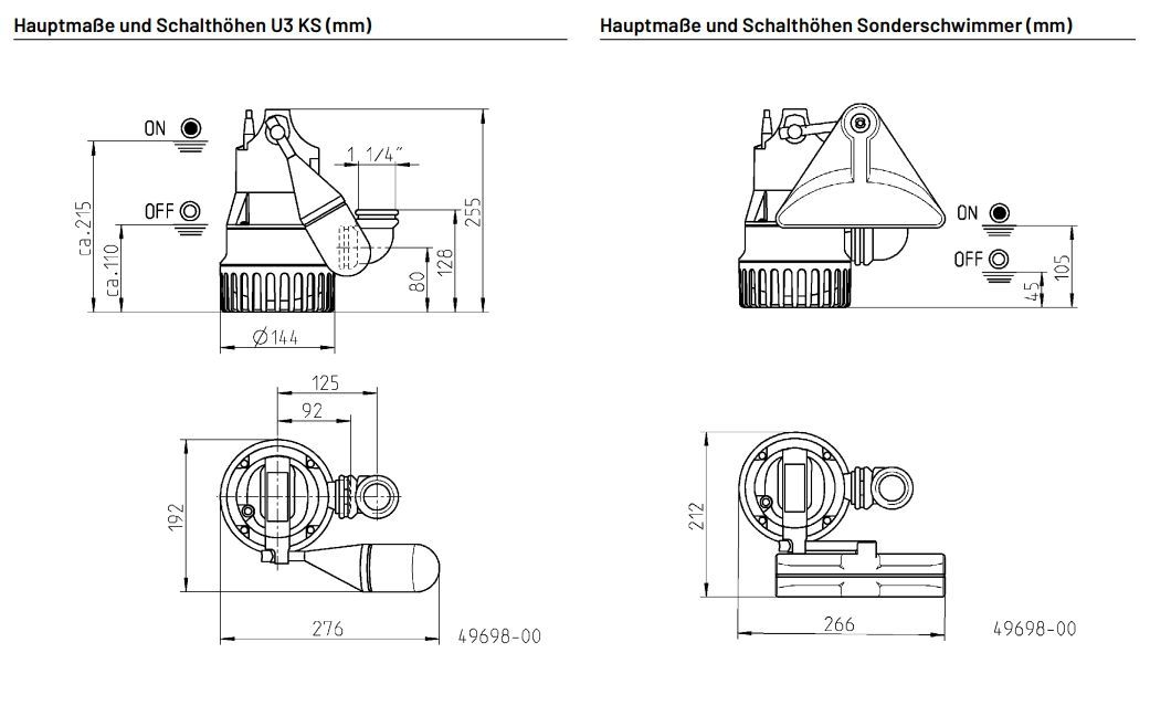 Jung Pumpen JP50001 Schmutzwasserpumpe U3 KS mit Schaltautomatik, 10m Leitung
