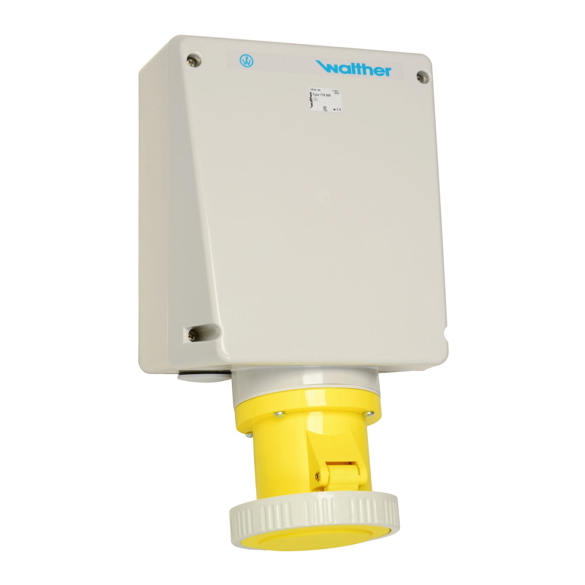 Walther Werke 179504 Wasserdichte Wandsteckdose zur Innenbefestigung 125A 5P 4h mit je 2 Kabeleinführungen oben/unten und Klemmsatz