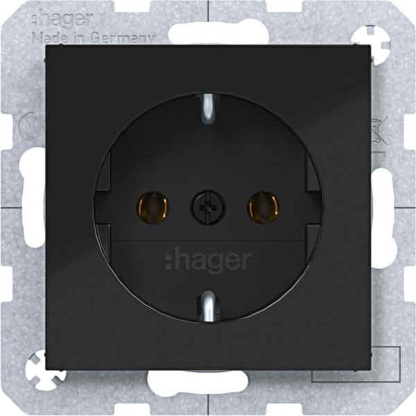 Hager WAS1300BG Schutzkontaktsteckdose mit Schraubliftklemmen, A.x/C.x, nachtschwarz glänzend