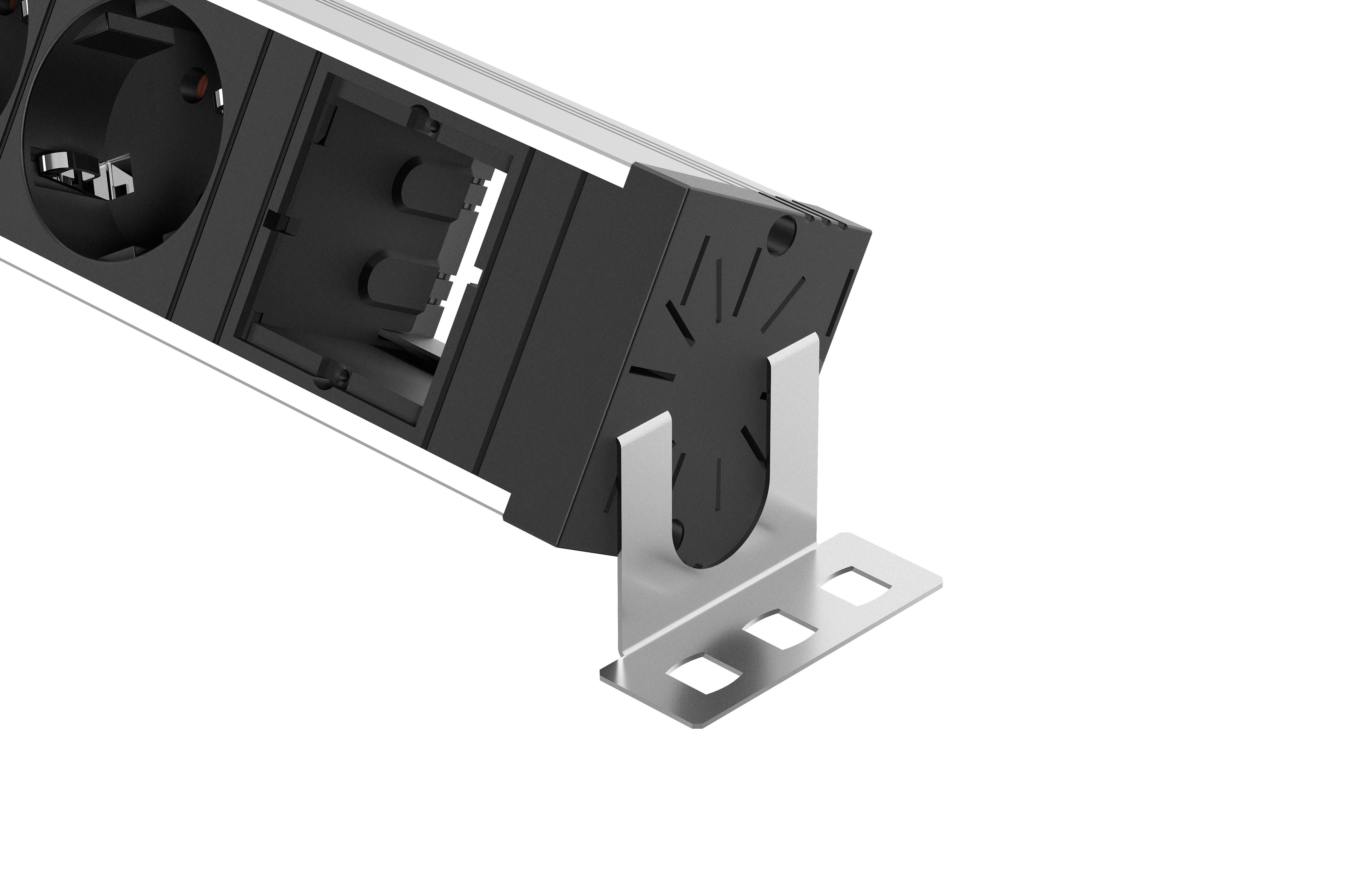Bachmann 922.0181 Steckdosenleiste UNIVERSAL, 5x Schutzkontaktsteckdose, 2x Custom Module, Leitung 3,0 m Schutzkontakt-Winkelstecker, edelstahl/schwarz