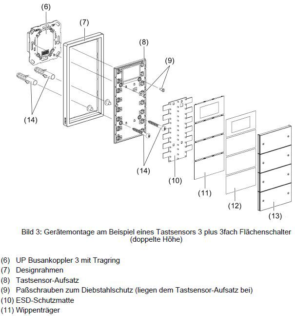 Gira 2046112 Tastsensensor 3 Plus 6-fach (2+4) für KNX, Flächenschalter, reinweiß glänzend