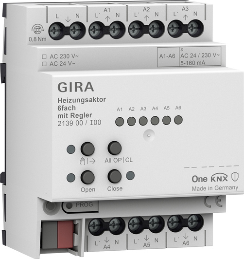 Gira 213900 Heizungsaktor 6-fach mit Regler für Gira One und KNX