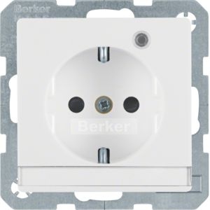 Berker 41106089 Schutzkontakt-Steckdose mit Kontroll-LED, Beschriftungsfeld, erhöhtem Berührungsschutz und Schraub-Liftklemmen Q.1/Q.3/Q.7 polarweiß samt