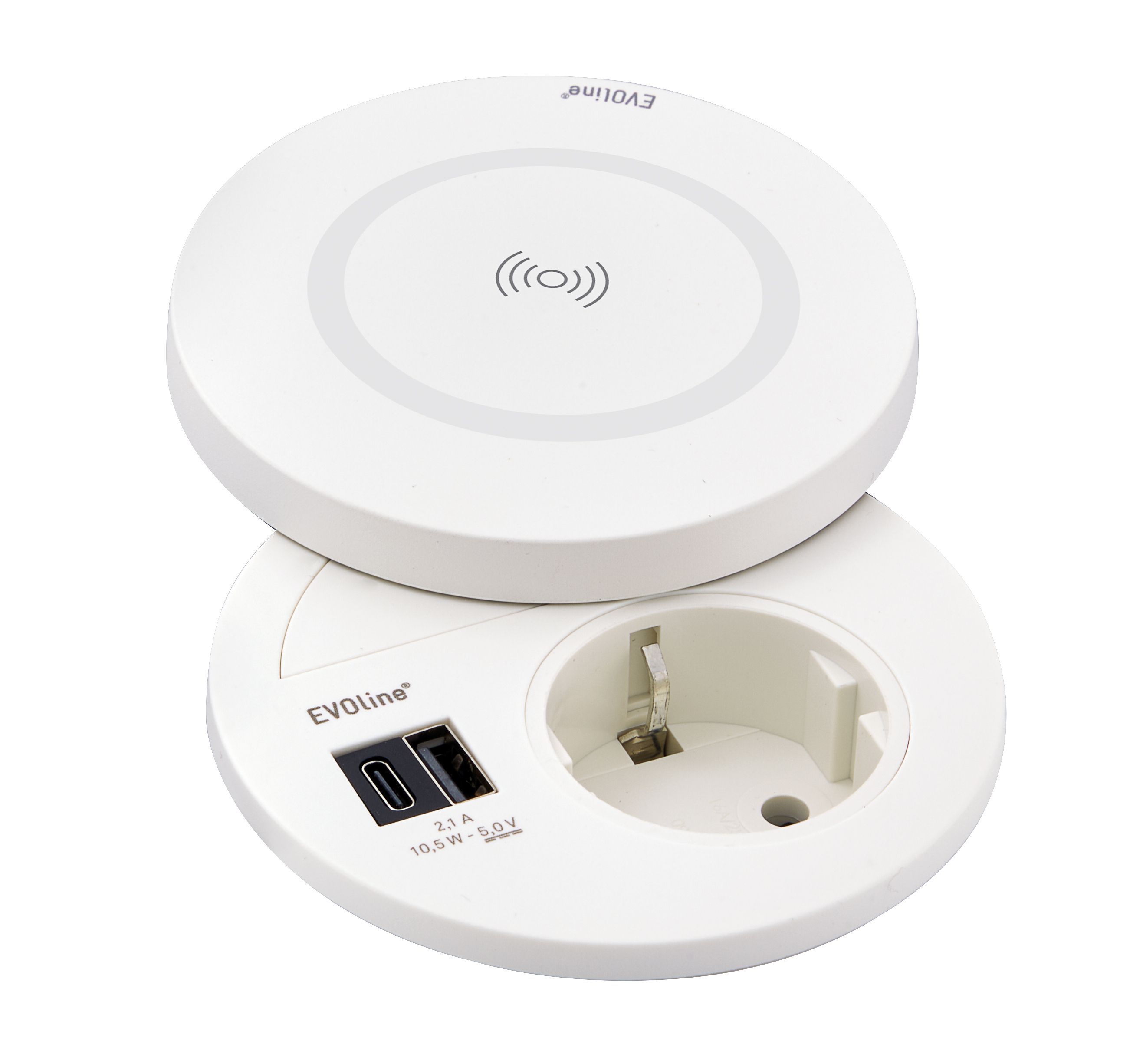 EVOline® 159909130000 Drehdeckel DisQ drahtloser Ladefunktion und Verschlussplatte für Circle80, weiß