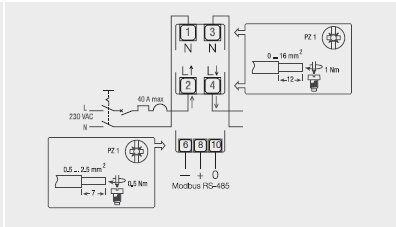 Hager ECR140D Energiezähler Wechselstrom, direkt 40A, MODBUS, MID