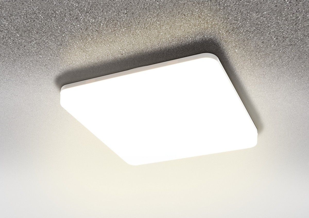 Heitronic 500641 Wand- und Deckenleuchte Pronto, eckig, 24 W, 3000 K, IP54, 330x330 mm, mit HF-Bewegungssensor, weiß