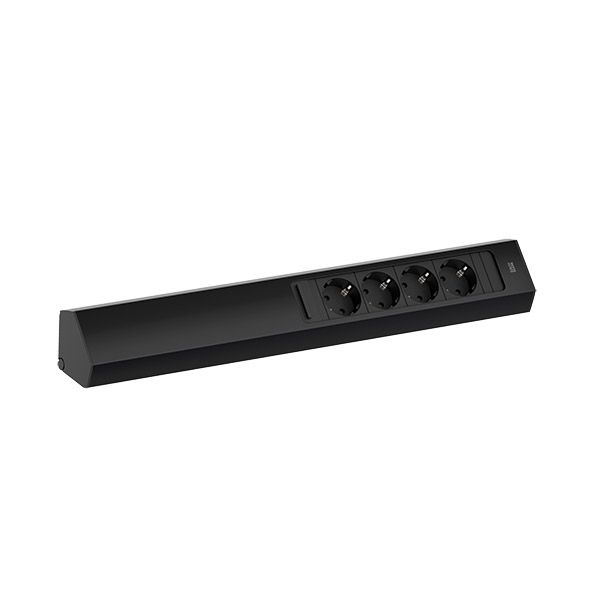 Bachmann 932.104 Steckdosenleiste CASIA 2 Lang, 4x Schutzkontaktsteckdose, 2,0 m Aderendhülsen und beigelegter Montagestecker, schwarz