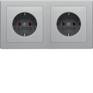 Berker 47206084 Schutzkontakt-Steckdose 2-fach mit Rahmen, Q.x, aluminium samt