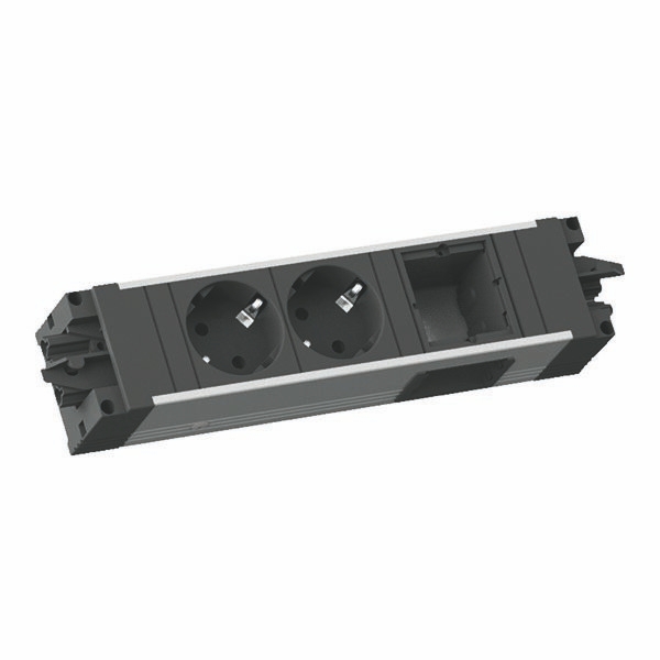 Bachmann 906.09529 Modulare Steckdosenleiste STEP ALU, 2x Schutzkontaktsteckdose, 1x Custom Module 90°, GST18, aluminium/schwarz