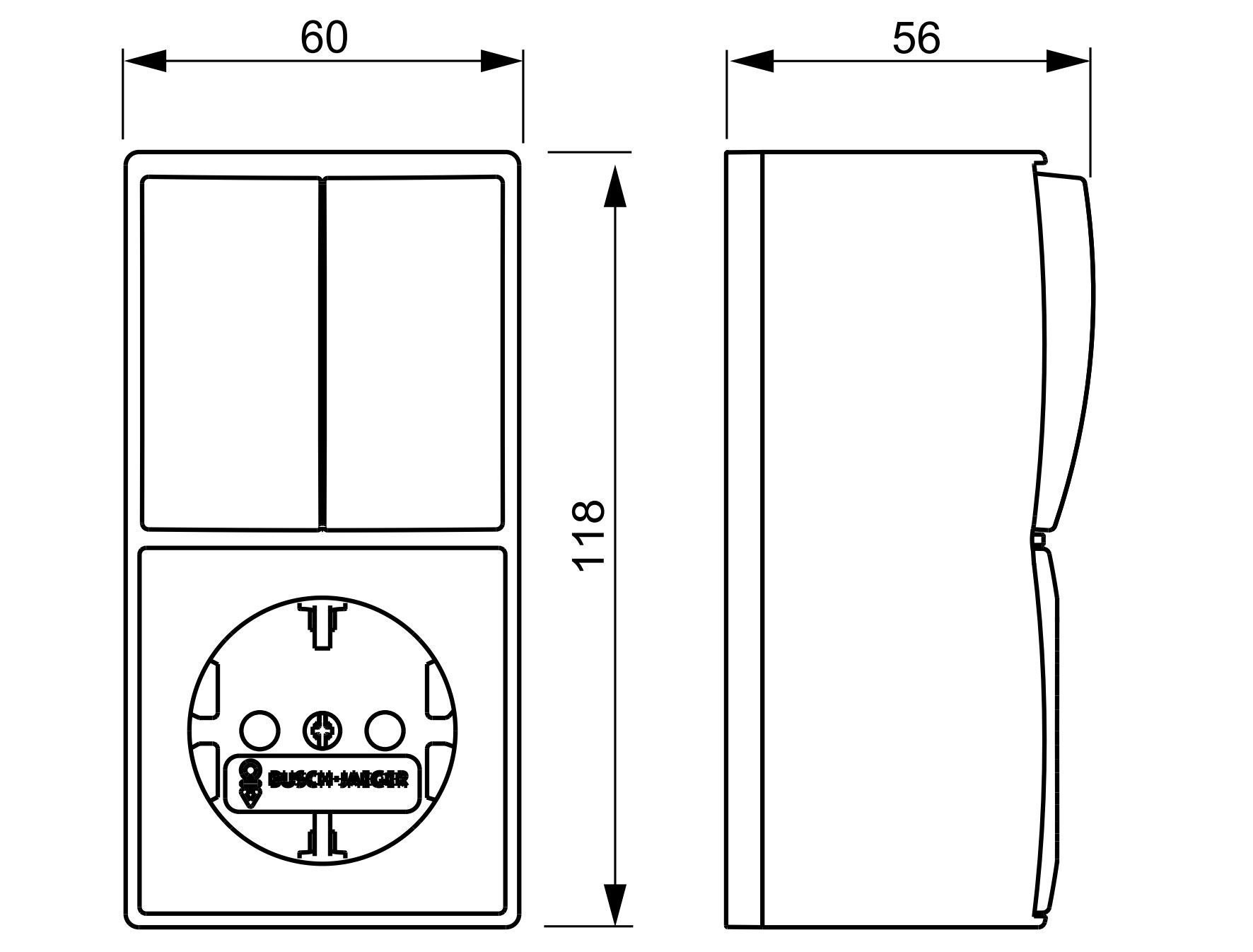 Busch-Jaeger 2601/5/20 EAPBJ-522 Kombination Wippschalter 2-fach Serienschaltung mit Schutzkontakt-Steckdose Safety+, 2P+PE, Aufputz, Busch-balance AP, weiß glänzend