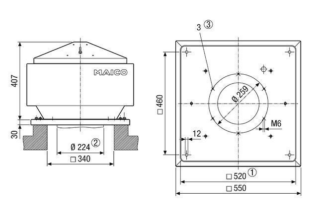 Maico MDR 22 EC Radial-Dachventilator, 407 W