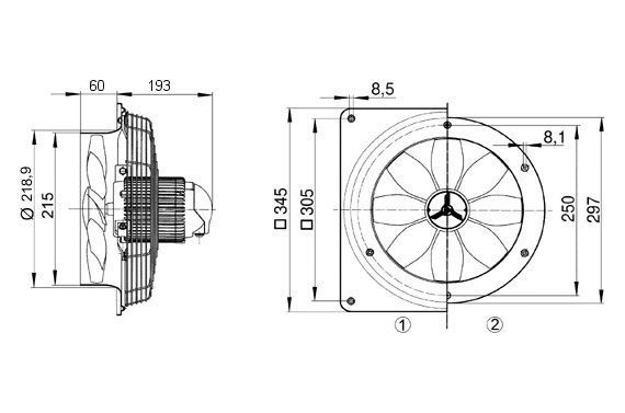 Maico DZS 20/2B  Axial-Wandventilator, Drehstrom, 1.150 m³/h