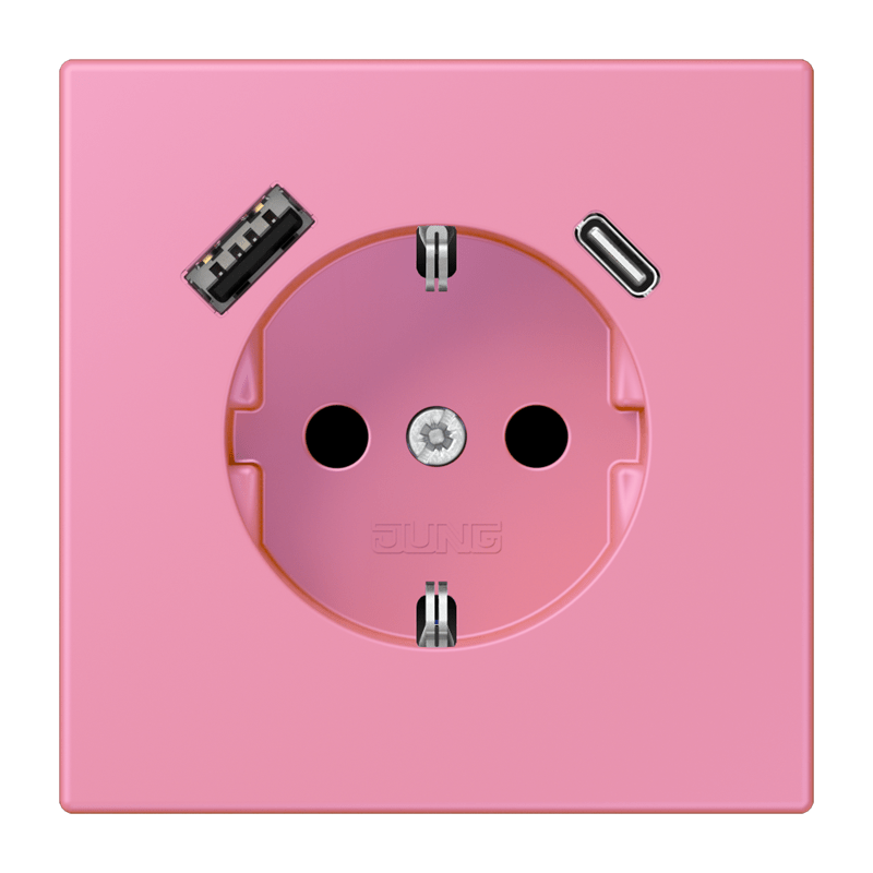 Jung LC152015CA246 Schutzkontakt-Steckdose mit USB-Ladegerät Typ AC, Safety+, Les Couleurs® 4320C, rose vif